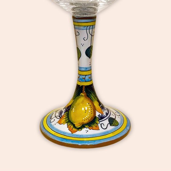 BICCHIERE ELEGANTE decoro: limoni f/blu greca blu cm.23h